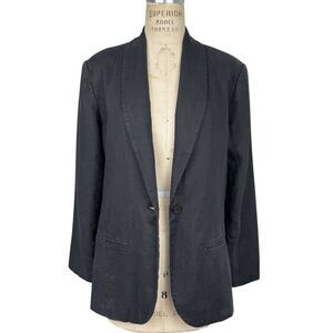 VTG Samantha Taylor Womens 100% Linen Blazer Jacket 8 Black Preppy Quiet Luxury
